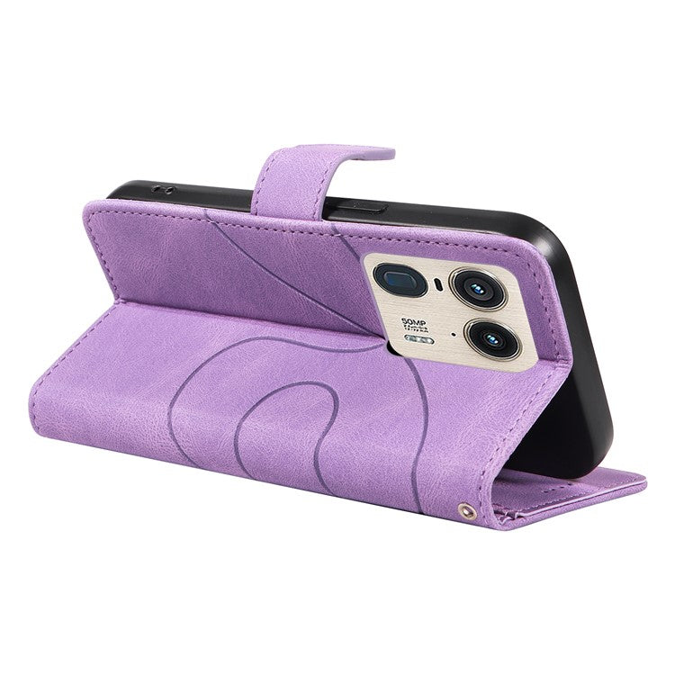 For Motorola Moto X50 Ultra 5G / Edge 50 Ultra 5G Case Curved Line Imprinted Leather Wallet Cover - Light Purple