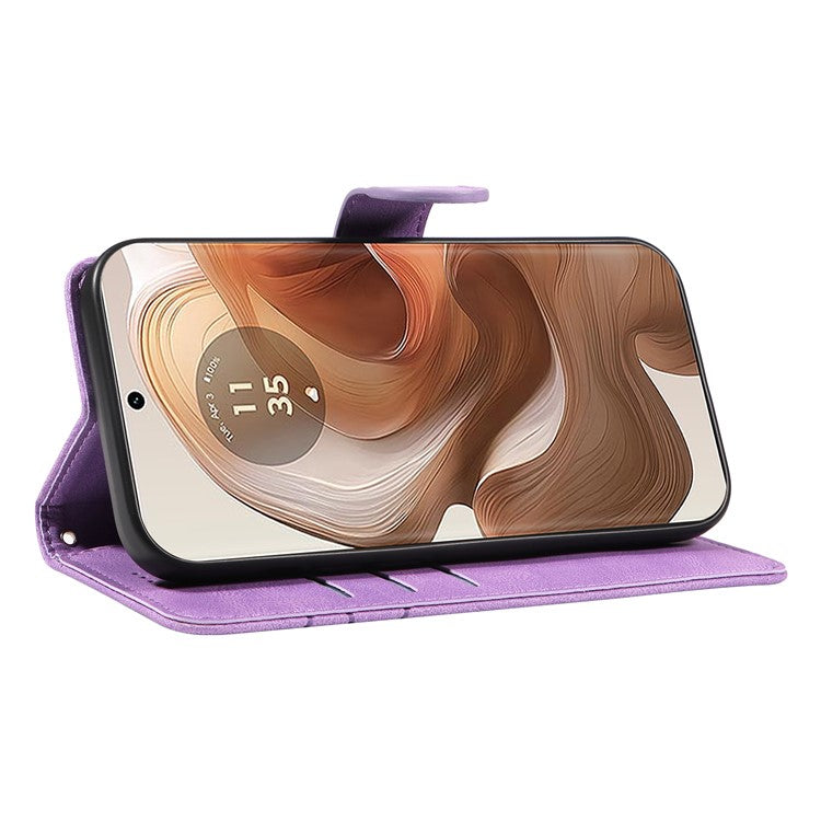 For Motorola Moto X50 Ultra 5G / Edge 50 Ultra 5G Case Curved Line Imprinted Leather Wallet Cover - Light Purple