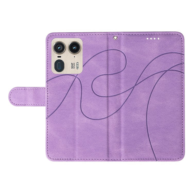 For Motorola Moto X50 Ultra 5G / Edge 50 Ultra 5G Case Curved Line Imprinted Leather Wallet Cover - Light Purple