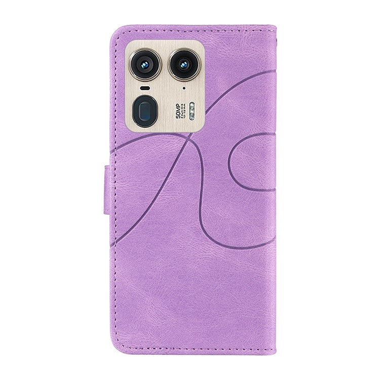 For Motorola Moto X50 Ultra 5G / Edge 50 Ultra 5G Case Curved Line Imprinted Leather Wallet Cover - Light Purple