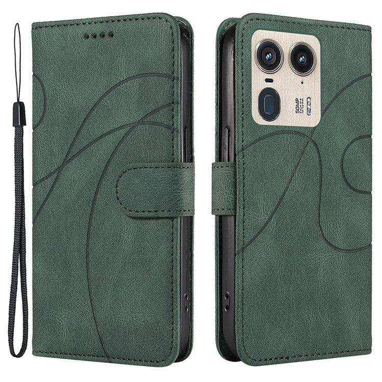 For Motorola Moto X50 Ultra 5G / Edge 50 Ultra 5G Case Curved Line Imprinted Leather Wallet Cover - Green