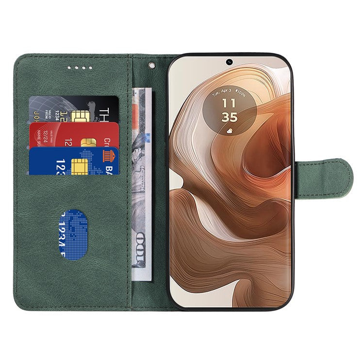 For Motorola Moto X50 Ultra 5G / Edge 50 Ultra 5G Case Curved Line Imprinted Leather Wallet Cover - Green