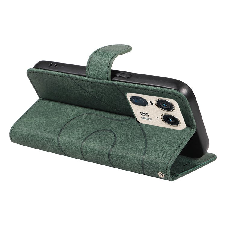 For Motorola Moto X50 Ultra 5G / Edge 50 Ultra 5G Case Curved Line Imprinted Leather Wallet Cover - Green