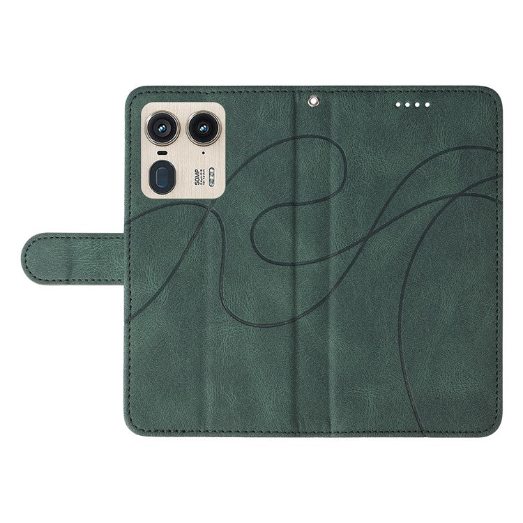 For Motorola Moto X50 Ultra 5G / Edge 50 Ultra 5G Case Curved Line Imprinted Leather Wallet Cover - Green