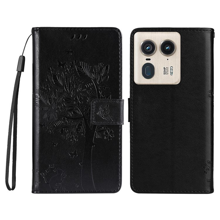 KT Imprinting Flower Series-3 For Motorola Moto X50 Ultra 5G / Edge 50 Ultra 5G Case Imprinted Wallet Leather Phone Cover - Black