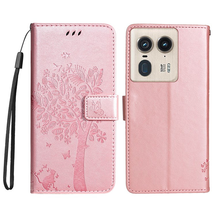 KT Imprinting Flower Series-3 For Motorola Moto X50 Ultra 5G / Edge 50 Ultra 5G Case Imprinted Wallet Leather Phone Cover - Rose Gold