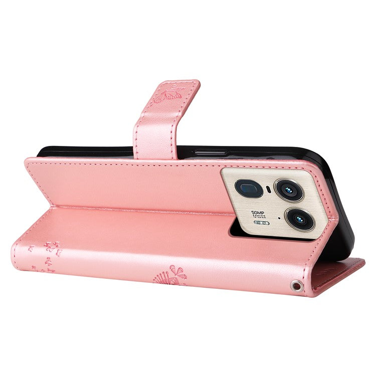 KT Imprinting Flower Series-3 For Motorola Moto X50 Ultra 5G / Edge 50 Ultra 5G Case Imprinted Wallet Leather Phone Cover - Rose Gold