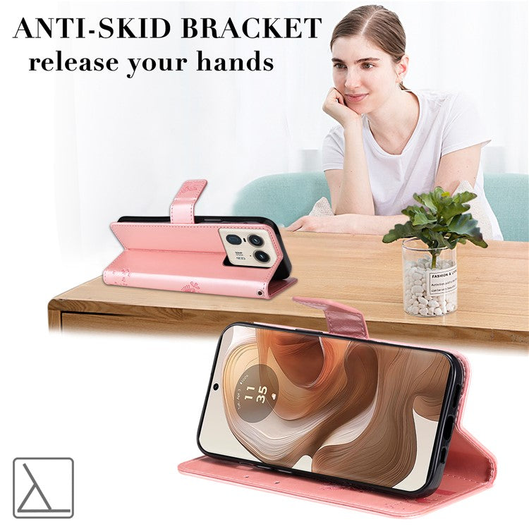 KT Imprinting Flower Series-3 For Motorola Moto X50 Ultra 5G / Edge 50 Ultra 5G Case Imprinted Wallet Leather Phone Cover - Rose Gold