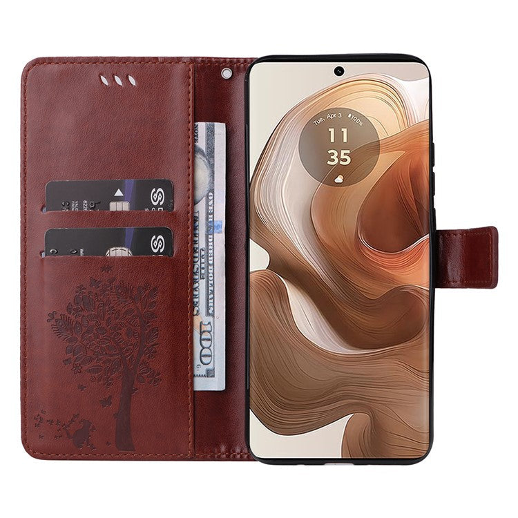 KT Imprinting Flower Series-3 For Motorola Moto X50 Ultra 5G / Edge 50 Ultra 5G Case Imprinted Wallet Leather Phone Cover - Coffee