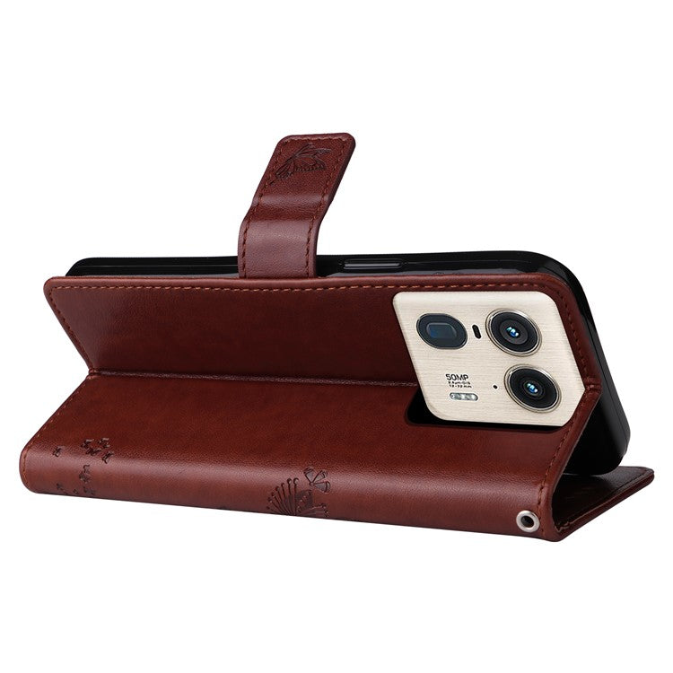 KT Imprinting Flower Series-3 For Motorola Moto X50 Ultra 5G / Edge 50 Ultra 5G Case Imprinted Wallet Leather Phone Cover - Coffee