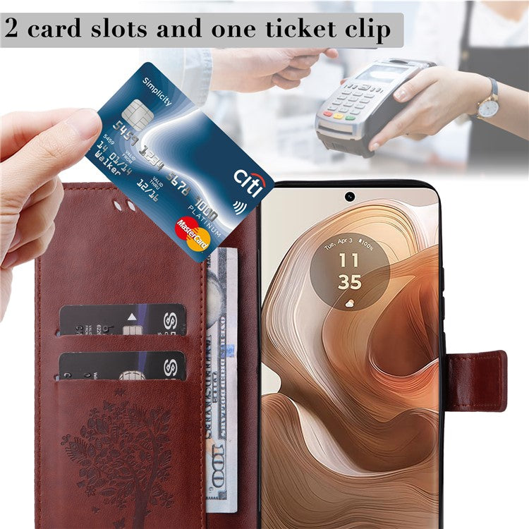 KT Imprinting Flower Series-3 For Motorola Moto X50 Ultra 5G / Edge 50 Ultra 5G Case Imprinted Wallet Leather Phone Cover - Coffee