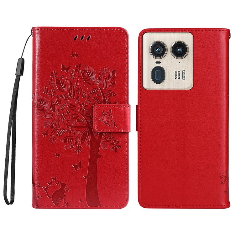 KT Imprinting Flower Series-3 For Motorola Moto X50 Ultra 5G / Edge 50 Ultra 5G Case Imprinted Wallet Leather Phone Cover - Red
