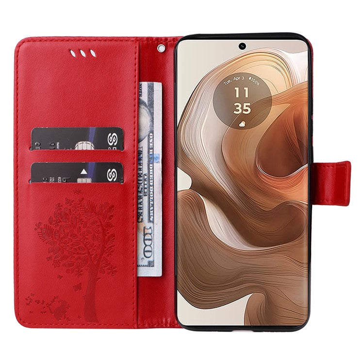 KT Imprinting Flower Series-3 For Motorola Moto X50 Ultra 5G / Edge 50 Ultra 5G Case Imprinted Wallet Leather Phone Cover - Red