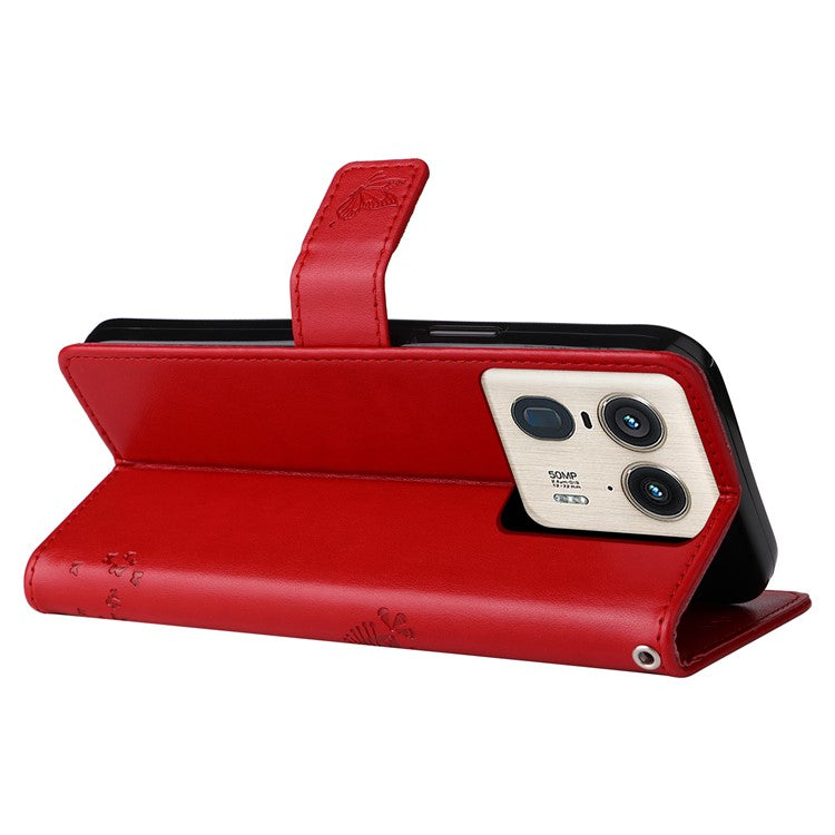 KT Imprinting Flower Series-3 For Motorola Moto X50 Ultra 5G / Edge 50 Ultra 5G Case Imprinted Wallet Leather Phone Cover - Red