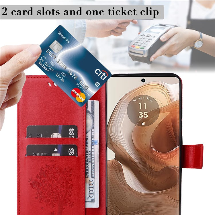 KT Imprinting Flower Series-3 For Motorola Moto X50 Ultra 5G / Edge 50 Ultra 5G Case Imprinted Wallet Leather Phone Cover - Red