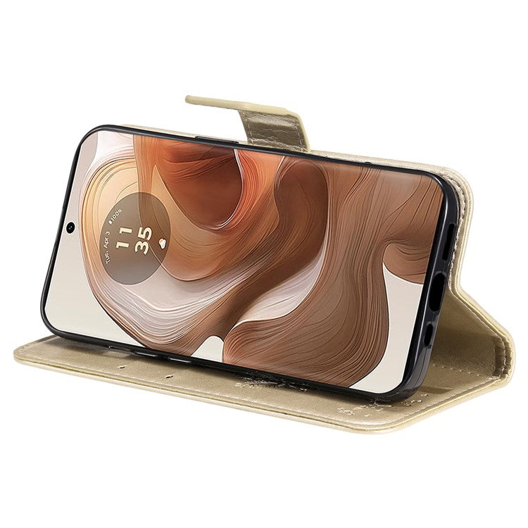 KT Imprinting Flower Series-3 For Motorola Moto X50 Ultra 5G / Edge 50 Ultra 5G Case Imprinted Wallet Leather Phone Cover - Gold