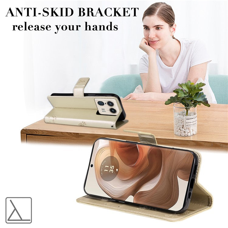 KT Imprinting Flower Series-3 For Motorola Moto X50 Ultra 5G / Edge 50 Ultra 5G Case Imprinted Wallet Leather Phone Cover - Gold