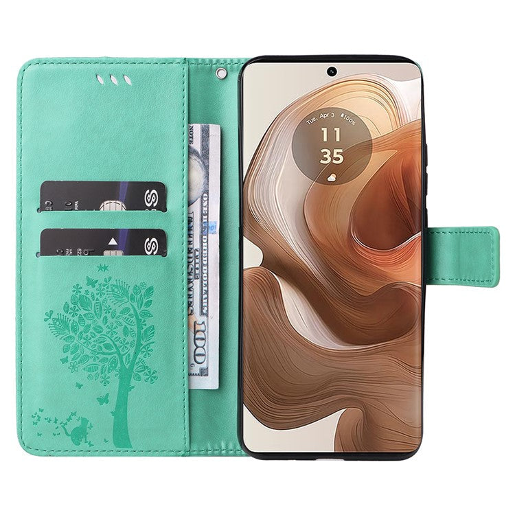 KT Imprinting Flower Series-3 For Motorola Moto X50 Ultra 5G / Edge 50 Ultra 5G Case Imprinted Wallet Leather Phone Cover - Green