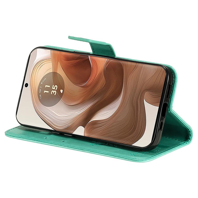KT Imprinting Flower Series-3 For Motorola Moto X50 Ultra 5G / Edge 50 Ultra 5G Case Imprinted Wallet Leather Phone Cover - Green