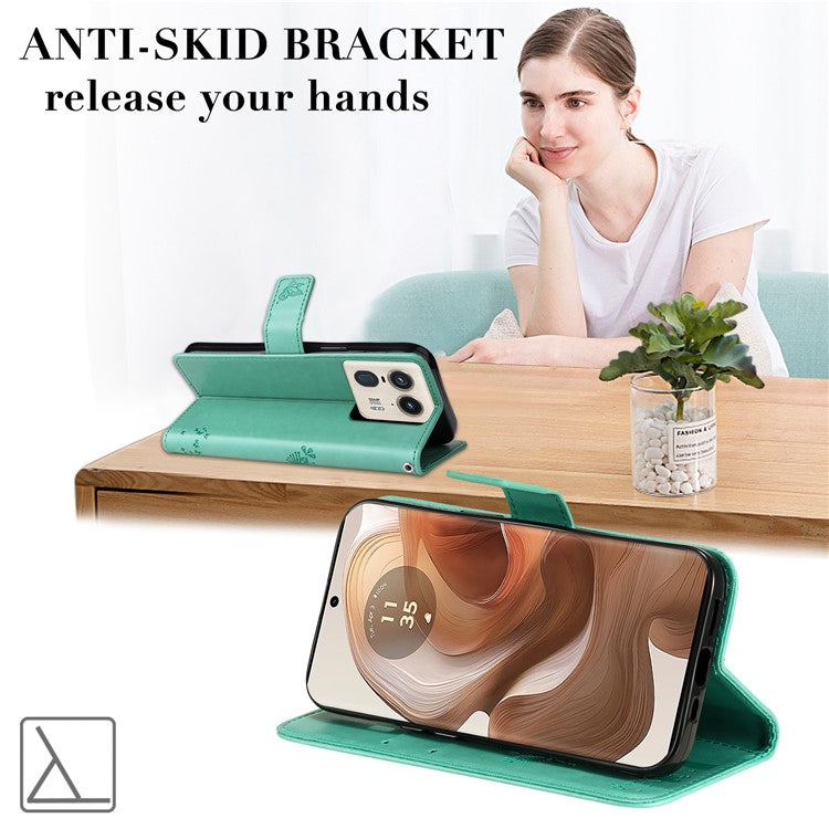 KT Imprinting Flower Series-3 For Motorola Moto X50 Ultra 5G / Edge 50 Ultra 5G Case Imprinted Wallet Leather Phone Cover - Green
