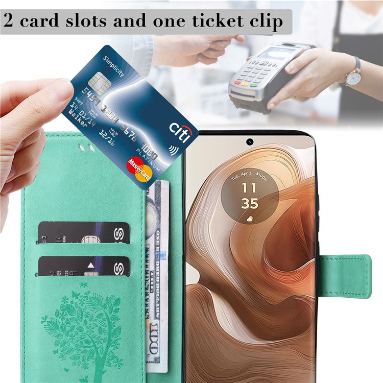 KT Imprinting Flower Series-3 For Motorola Moto X50 Ultra 5G / Edge 50 Ultra 5G Case Imprinted Wallet Leather Phone Cover - Green