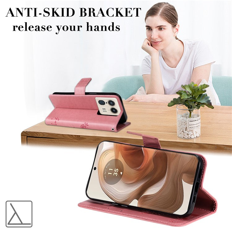 KT Imprinting Flower Series-3 For Motorola Moto X50 Ultra 5G / Edge 50 Ultra 5G Case Imprinted Wallet Leather Phone Cover - Pink