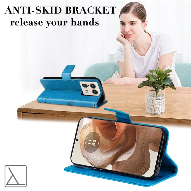 KT Imprinting Flower Series-3 For Motorola Moto X50 Ultra 5G / Edge 50 Ultra 5G Case Imprinted Wallet Leather Phone Cover - Blue
