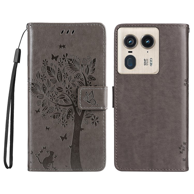 KT Imprinting Flower Series-3 For Motorola Moto X50 Ultra 5G / Edge 50 Ultra 5G Case Imprinted Wallet Leather Phone Cover - Grey