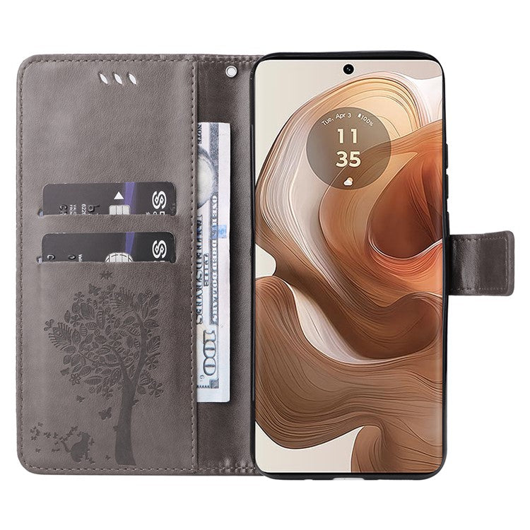 KT Imprinting Flower Series-3 For Motorola Moto X50 Ultra 5G / Edge 50 Ultra 5G Case Imprinted Wallet Leather Phone Cover - Grey