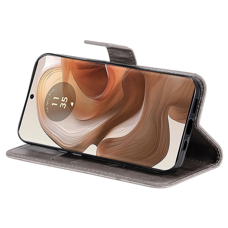 KT Imprinting Flower Series-3 For Motorola Moto X50 Ultra 5G / Edge 50 Ultra 5G Case Imprinted Wallet Leather Phone Cover - Grey