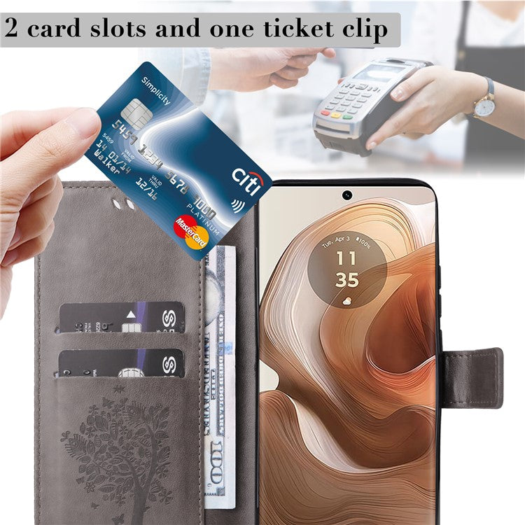 KT Imprinting Flower Series-3 For Motorola Moto X50 Ultra 5G / Edge 50 Ultra 5G Case Imprinted Wallet Leather Phone Cover - Grey