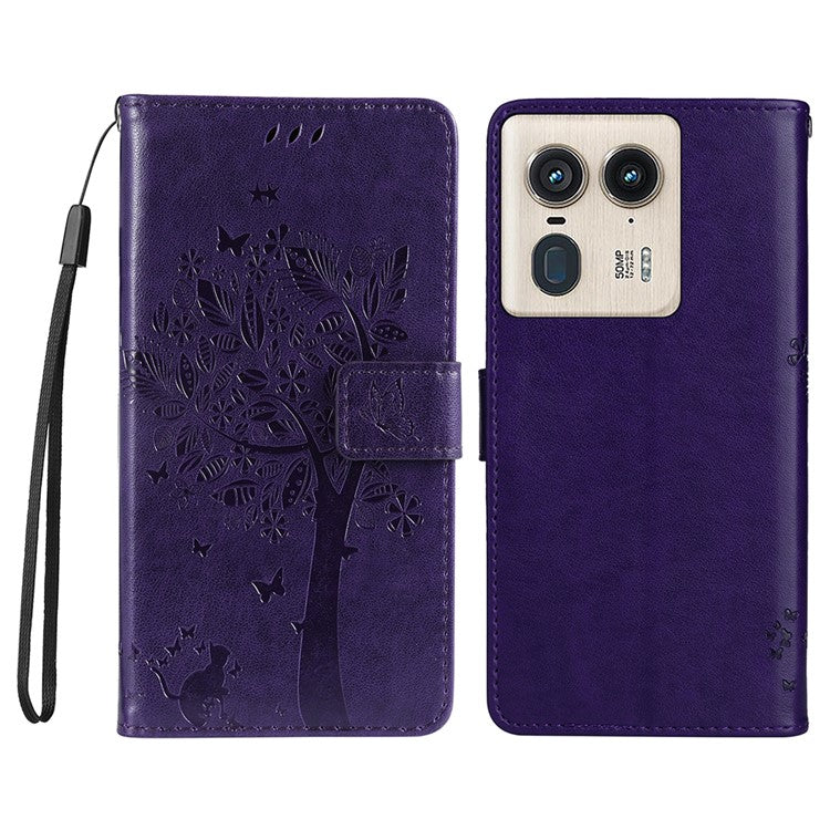 KT Imprinting Flower Series-3 For Motorola Moto X50 Ultra 5G / Edge 50 Ultra 5G Case Imprinted Wallet Leather Phone Cover - Purple