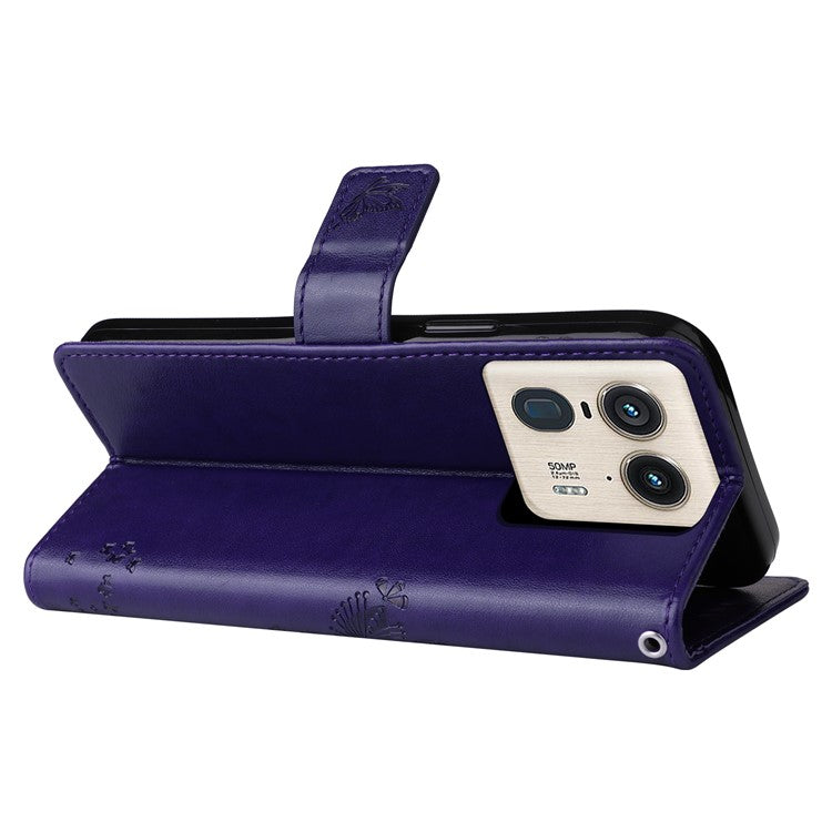 KT Imprinting Flower Series-3 For Motorola Moto X50 Ultra 5G / Edge 50 Ultra 5G Case Imprinted Wallet Leather Phone Cover - Purple