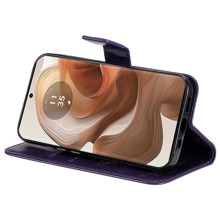 KT Imprinting Flower Series-3 For Motorola Moto X50 Ultra 5G / Edge 50 Ultra 5G Case Imprinted Wallet Leather Phone Cover - Purple