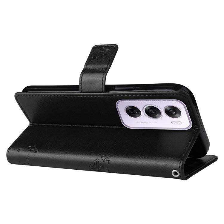 KT Imprinting Flower Series-3 For Oppo Reno12 5G (Global) Phone Case Imprinted Leather Wallet Cover - Black