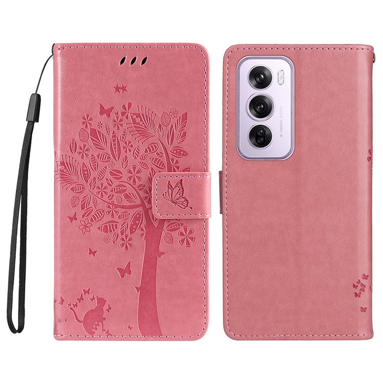 KT Imprinting Flower Series-3 For Oppo Reno12 5G (Global) Phone Case Imprinted Leather Wallet Cover - Pink