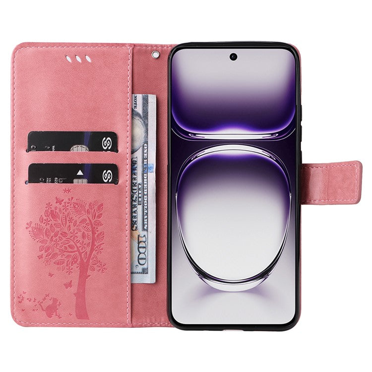 KT Imprinting Flower Series-3 For Oppo Reno12 5G (Global) Phone Case Imprinted Leather Wallet Cover - Pink
