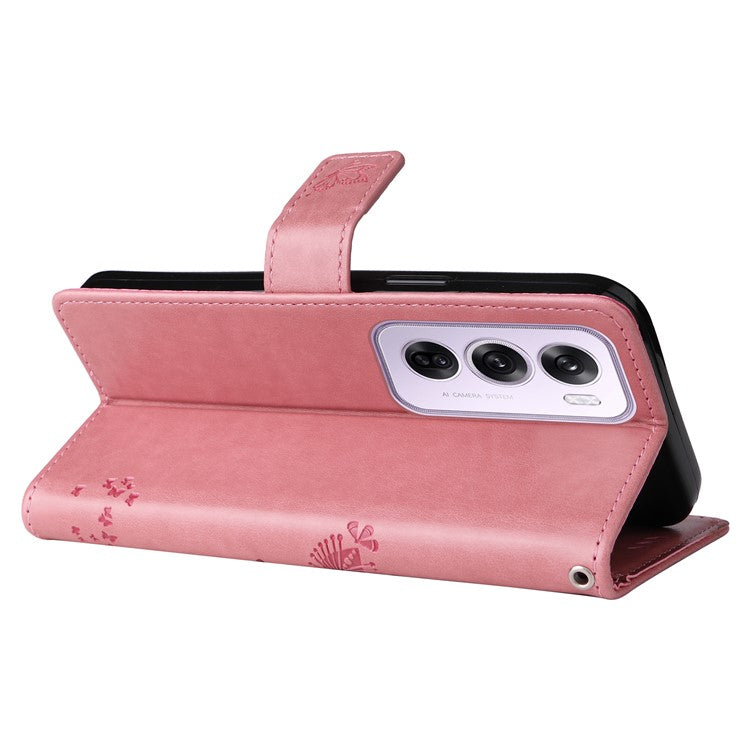 KT Imprinting Flower Series-3 For Oppo Reno12 5G (Global) Phone Case Imprinted Leather Wallet Cover - Pink