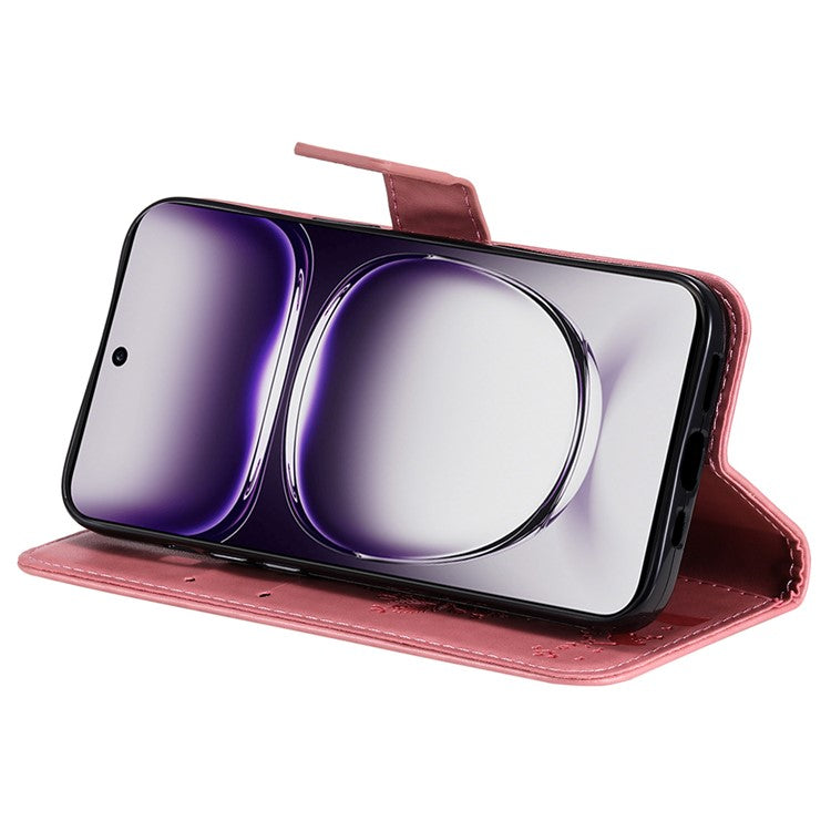 KT Imprinting Flower Series-3 For Oppo Reno12 5G (Global) Phone Case Imprinted Leather Wallet Cover - Pink