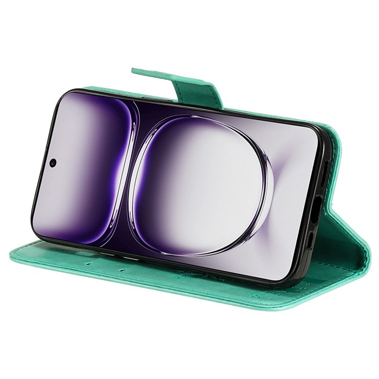 KT Imprinting Flower Series-3 For Oppo Reno12 5G (Global) Phone Case Imprinted Leather Wallet Cover - Green
