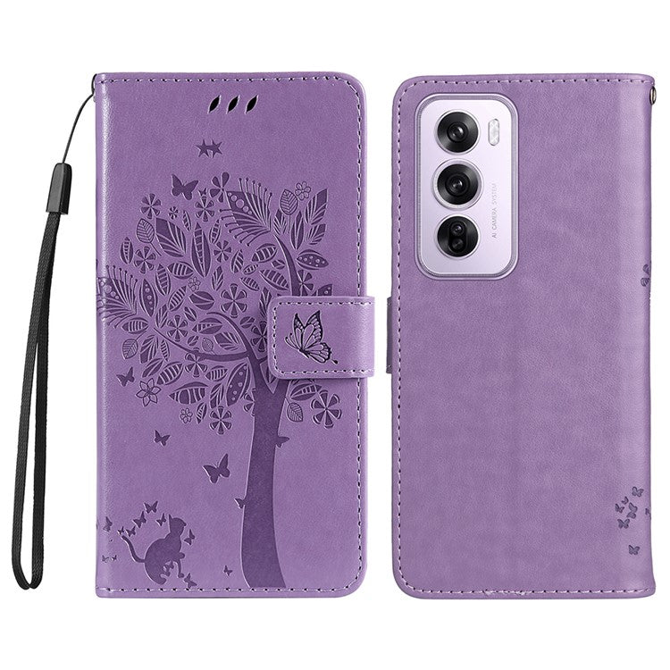 KT Imprinting Flower Series-3 For Oppo Reno12 5G (Global) Phone Case Imprinted Leather Wallet Cover - Light Purple