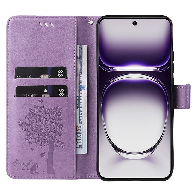 KT Imprinting Flower Series-3 For Oppo Reno12 5G (Global) Phone Case Imprinted Leather Wallet Cover - Light Purple
