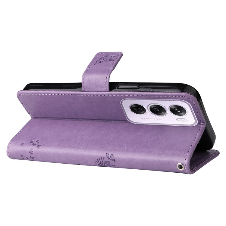 KT Imprinting Flower Series-3 For Oppo Reno12 5G (Global) Phone Case Imprinted Leather Wallet Cover - Light Purple