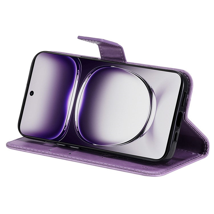 KT Imprinting Flower Series-3 For Oppo Reno12 5G (Global) Phone Case Imprinted Leather Wallet Cover - Light Purple