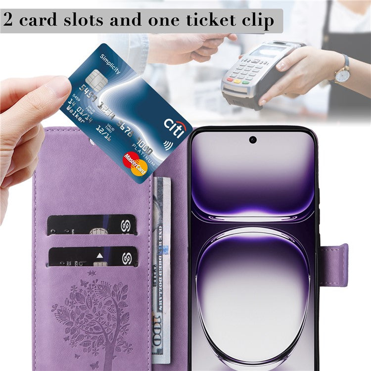 KT Imprinting Flower Series-3 For Oppo Reno12 5G (Global) Phone Case Imprinted Leather Wallet Cover - Light Purple