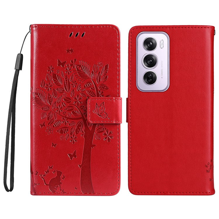 KT Imprinting Flower Series-3 For Oppo Reno12 5G (Global) Phone Case Imprinted Leather Wallet Cover - Red