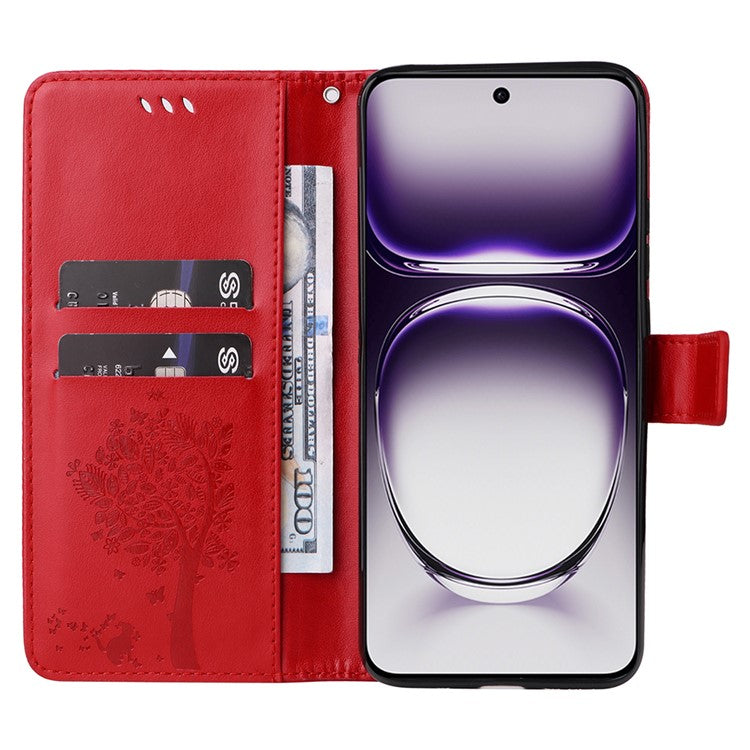 KT Imprinting Flower Series-3 For Oppo Reno12 5G (Global) Phone Case Imprinted Leather Wallet Cover - Red