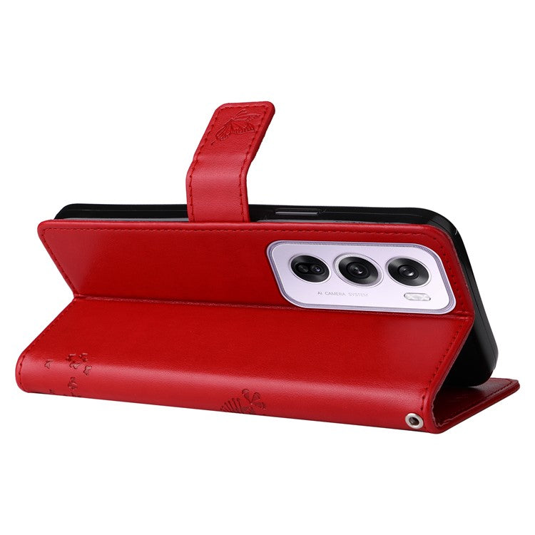KT Imprinting Flower Series-3 For Oppo Reno12 5G (Global) Phone Case Imprinted Leather Wallet Cover - Red