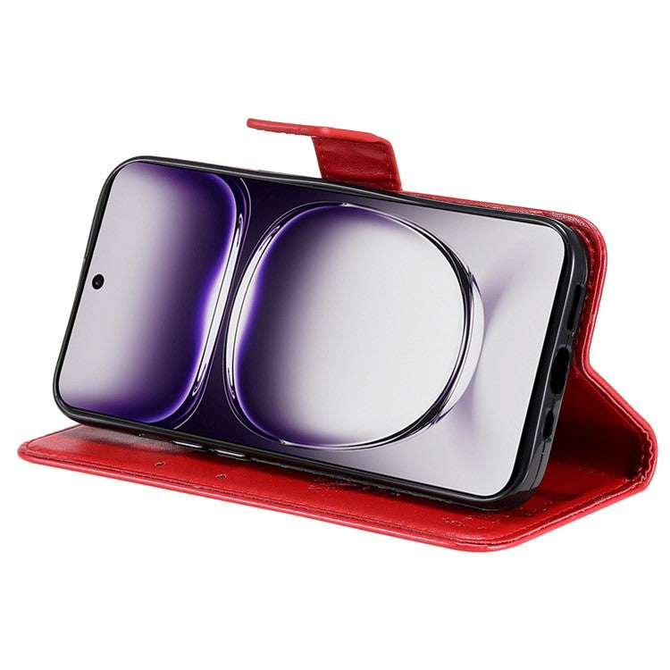 KT Imprinting Flower Series-3 For Oppo Reno12 5G (Global) Phone Case Imprinted Leather Wallet Cover - Red