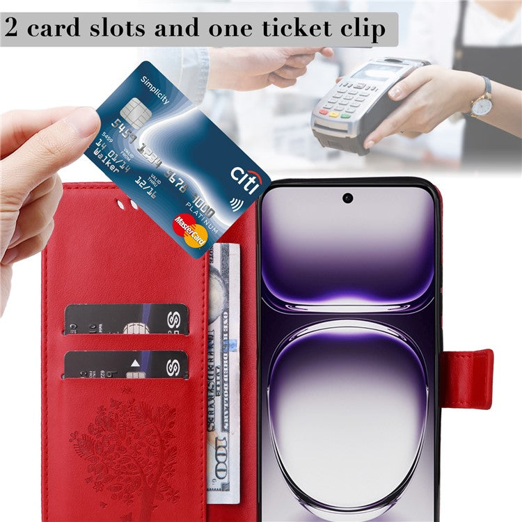 KT Imprinting Flower Series-3 For Oppo Reno12 5G (Global) Phone Case Imprinted Leather Wallet Cover - Red